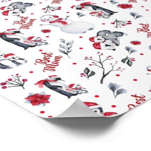 Best mam Penguin kerstpatroon Poster (Hoek)