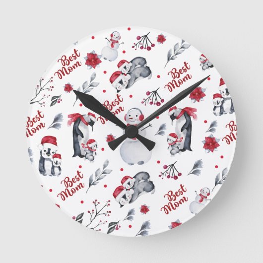 Best mam Penguin kerstpatroon Ronde Klok (Voorkant)