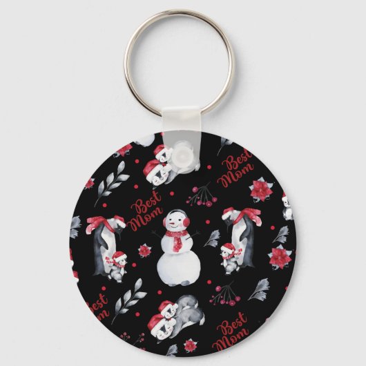 Best mam Penguin kerstpatroon Sleutelhanger (Voorkant)