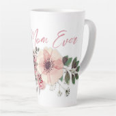 Best mam roze bloemen latte Mok (Rechterhoek)