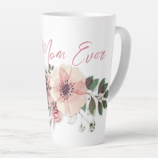 Best mam roze bloemen latte Mok (Rechterhoek)