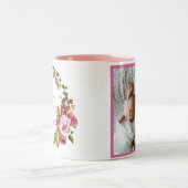 Best mam  Roze Floral Foto Moederdag Tweekleurige Koffiemok (Center)