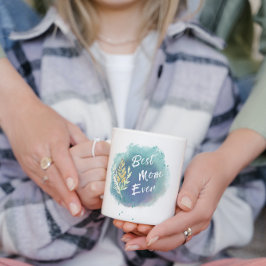 Best Mama Ever Moeder Waterverf Floral Blue Mok