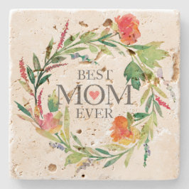 Best mama Ever-Waterverven Flowers Wreate Stenen Onderzetter