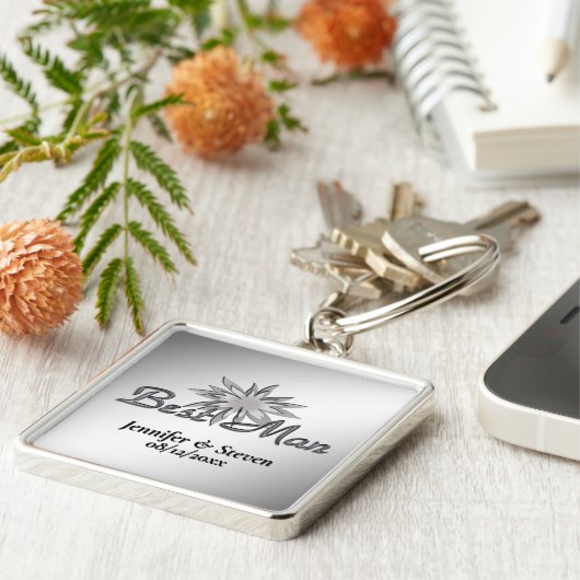Best Man Black and White Custom Keychains Sleutelhanger (Zijkant)