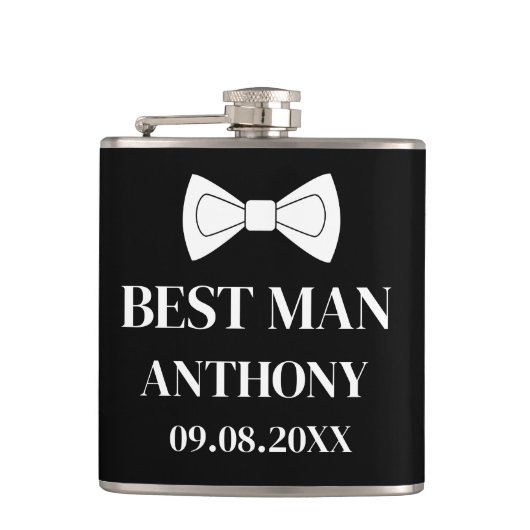 Best Man Black Elegant Modern Gifts Wedding Heupfles (Voorkant)