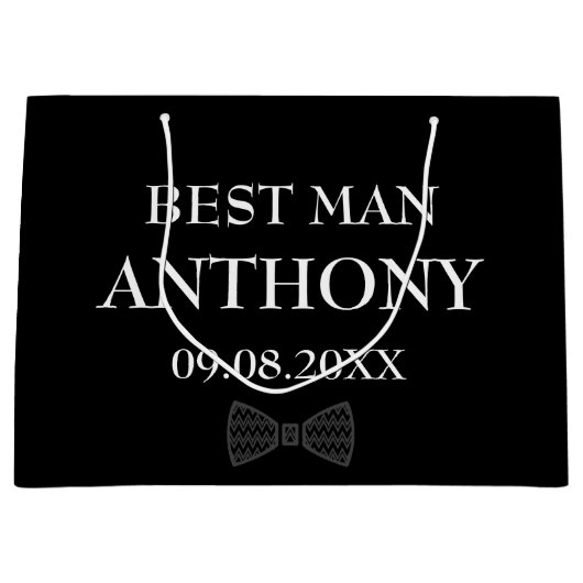 Best Man Black Elegant Modern Name Gifts Wedding Groot Cadeauzakje (Voorkant)