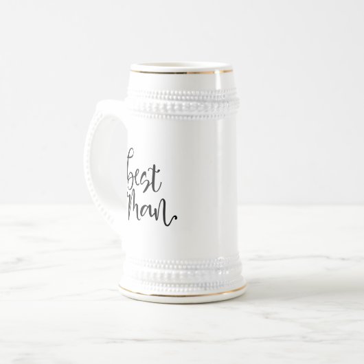 Best Man Black Script Wedding Bedankt Berichtnaam Bierpul (Voorkant links)