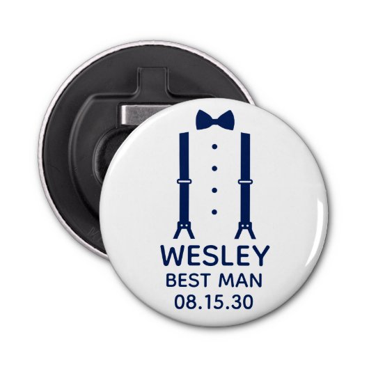 Best Man Blue Bow Stropdas Button Flesopener (Voorkant)