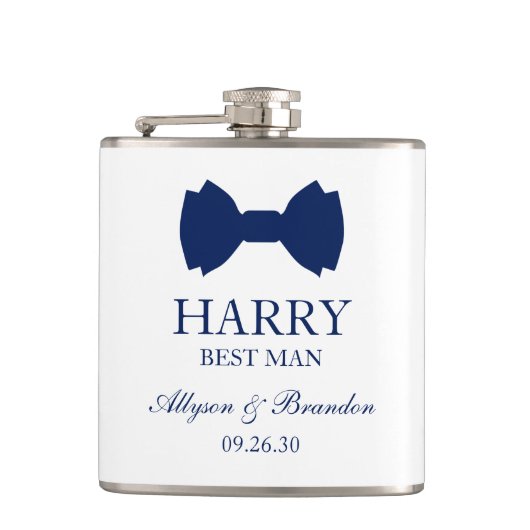 Best Man Blue Bow Stropdas Heupfles (Voorkant)