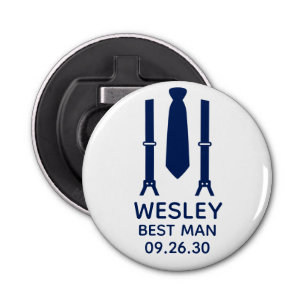 Best Man Blue Stropdas Button Flesopener