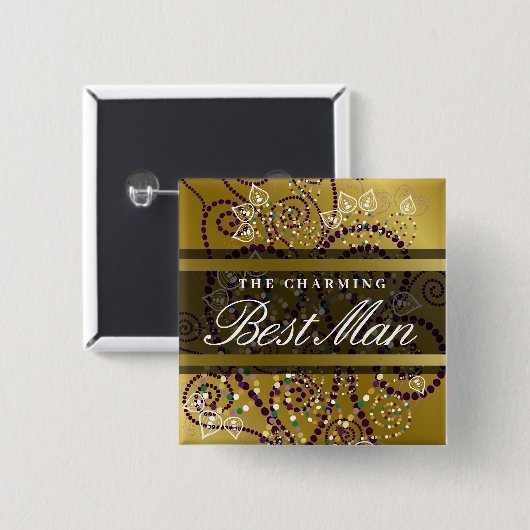 BEST MAN Boho Paarse Spirals Gold Wedding Button (Voorkant /achterkant)