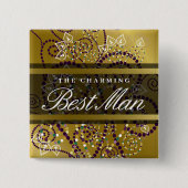 BEST MAN Boho Paarse Spirals Gold Wedding Button (Voorkant)