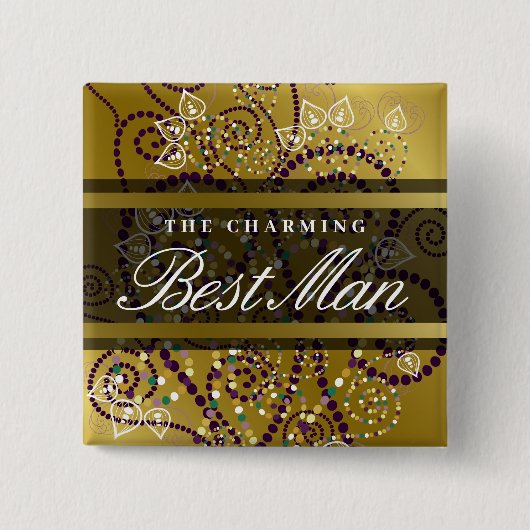 BEST MAN Boho Paarse Spirals Gold Wedding Button (Voorkant)