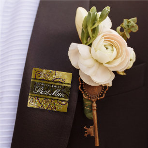 BEST MAN Boho Paarse Spirals Gold Wedding Button