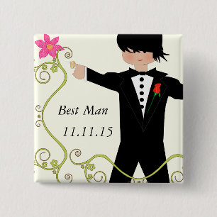 Best Man Bow Stropdas Wedding Badges Vierkante Button 5,1 Cm