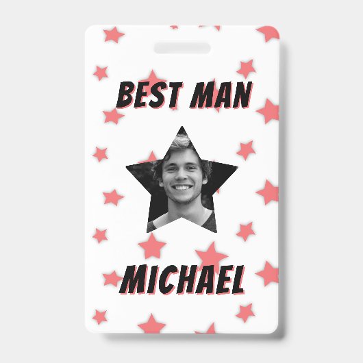 Best Man Custom Photo in Star Wedding Badge (Voorzijde)