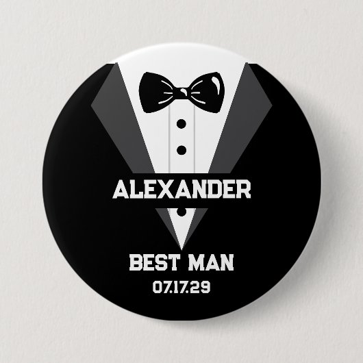 Best Man Gift met aangepaste naam en trouwdatum Ronde Button 7,6 Cm (Voorkant)