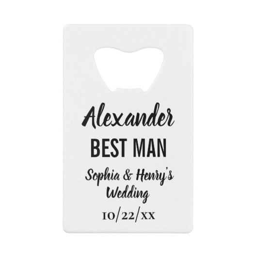 Best Man Gift Modern Typography Script Weddenschap Creditkaart Flessenopener (Voorkant)