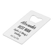 Best Man Gift Modern Typography Script Weddenschap Creditkaart Flessenopener (Achterkant Gekanteld)