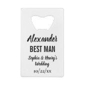 Best Man Gift Modern Typography Script Weddenschap Creditkaart Flessenopener (Achterkant)