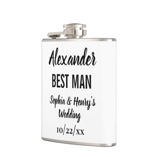 Best Man Gift Modern Typography Script Weddenschap Heupfles (Links)