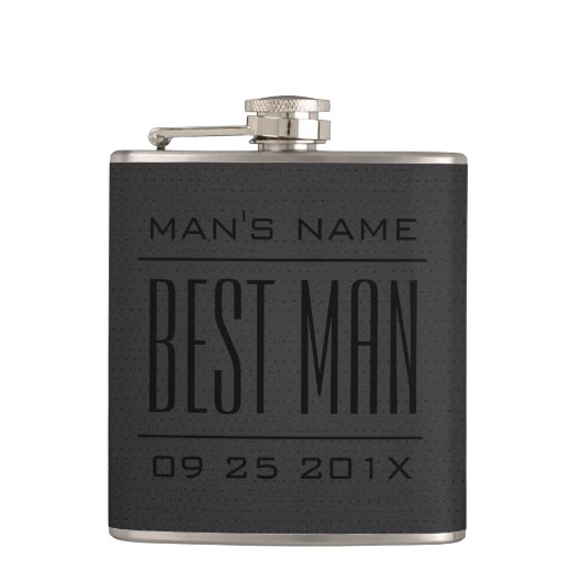 Best Man Gifts-Zwart Faux Leder Heupfles (Voorkant)