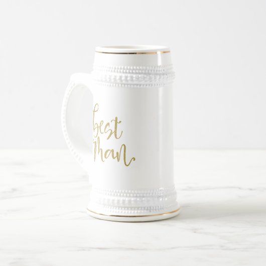 Best Man Gold Script Wedding Bedankt Berichtnaam Bierpul (Voorkant links)