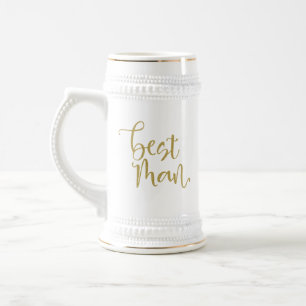 Best Man Gold Script Wedding Bedankt Berichtnaam Bierpul