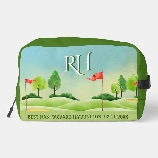 BEST MAN Golf Thema Course Groenen Monogram Naam Toilettasje (Achterkant)