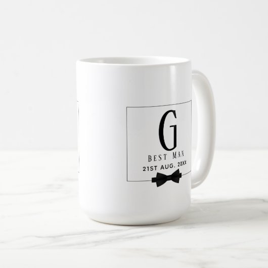 Best Man Groomsman Monogrammed Bow Stropdas Dank j Koffiemok (Voorkant rechts)