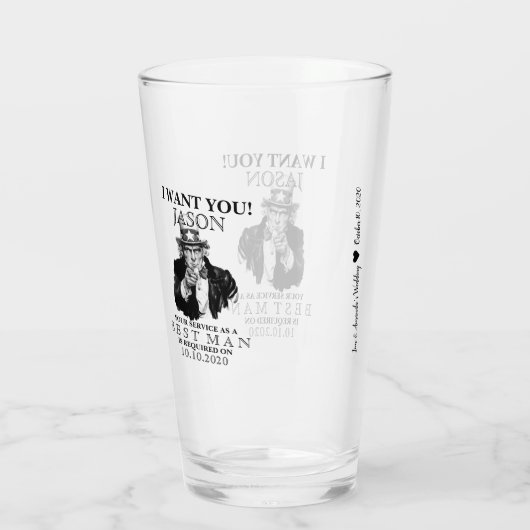 Best Man Groomsman Voorstel Oom Sam ik wil je Glas (Achterkant)