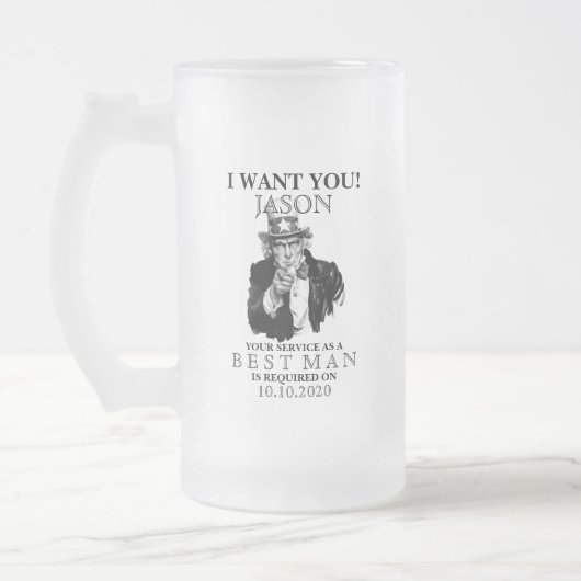 Best Man Groomsman Voorstel Oom Sam ik wil je Matglas Bierpul (Links)