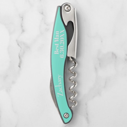 Best Man Light Turquoise Wedding Kurkentrekkers (Achterkant)