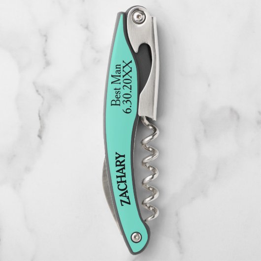 Best Man Light Turquoise Wedding Kurkentrekkers (Achterkant)