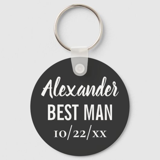 Best Man Modern Typography Elegant Black Wedding Sleutelhanger (Achterkant)