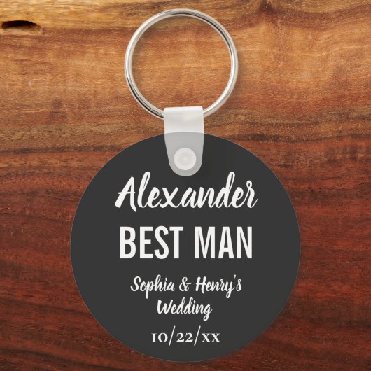Best Man Modern Typography Script Black Wedding Sleutelhanger (Achterkant)