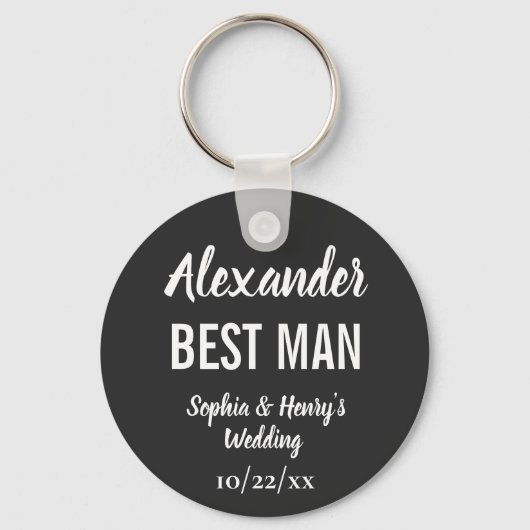 Best Man Modern Typography Script Black Wedding Sleutelhanger (Achterkant)