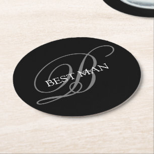 Best Man Monogram Black Gray Ronde Kartonnen Onderzetter