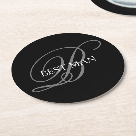 Best Man Monogram Black Gray Ronde Kartonnen Onderzetter (Gebogen)