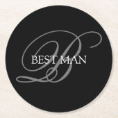 Best Man Monogram Black Gray Ronde Kartonnen Onderzetter (Voorkant)