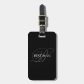 Best Man Monogram Black Grey Bagagelabel (Voorkant verticaal)