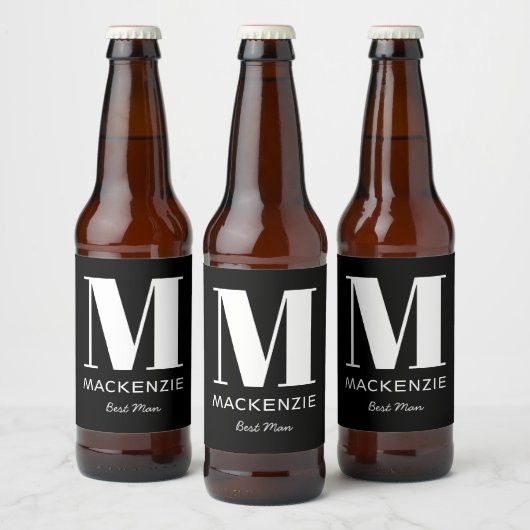 Best Man Monogram Name Black Bier Etiket (Flessen)