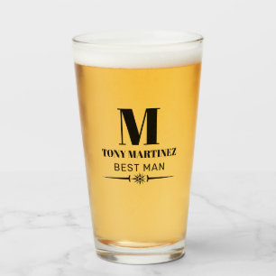 Best Man Monogram Weddenschap Groomsman Beer Glas