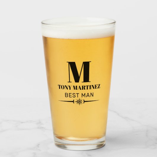 Best Man Monogram Weddenschap Groomsman Beer Glas (Voorkant gevuld)