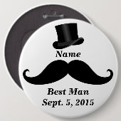 Best Man Mustache and Top Hat Pin-Back Button (Voorkant /achterkant)