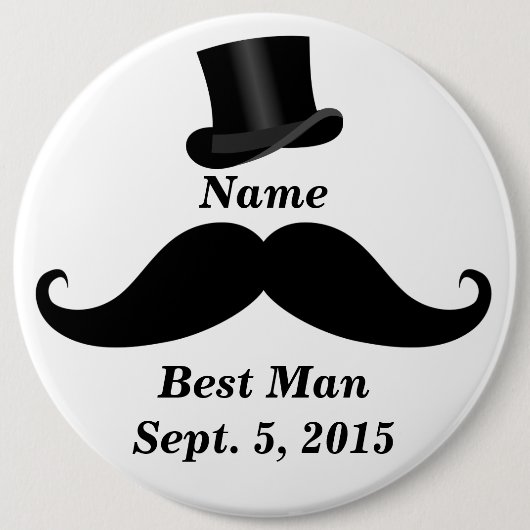 Best Man Mustache and Top Hat Pin-Back Button (Voorkant)