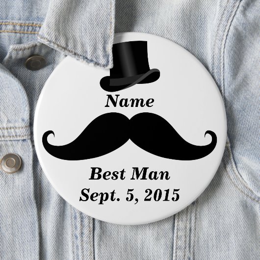 Best Man Mustache and Top Hat Pin-Back Button (In situ)
