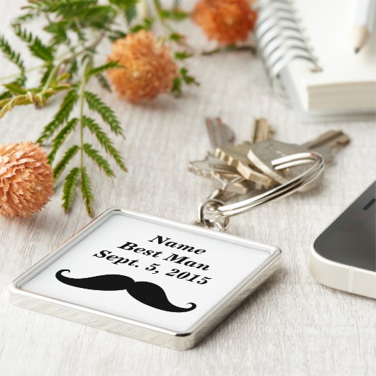 Best Man Mustache Premium Square Sleutelhanger (Zijkant)