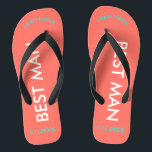 Best Man NAME Coral Teenslippers<br><div class="desc">Heldere strandkleuren in koraal met Best Man geschreven in hoofdletters witte tekst. De naam en trouwdatum van de beste man zijn geschreven in koraal met zwarte accenten. Personaliseer met Naam bovenaan in hoofdletters in gebogen tekst. Coole strandbestemming teenslippers als onderdeel van de huwelijksfeestgunsten. Uw bruidsfeestje zal het geweldig vinden om...</div>